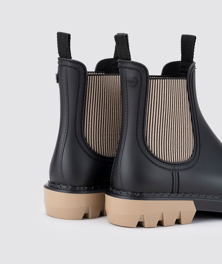 Igor Rock Bicolor Black Beige naisten kumisaappaat takaa kaksivärinen design