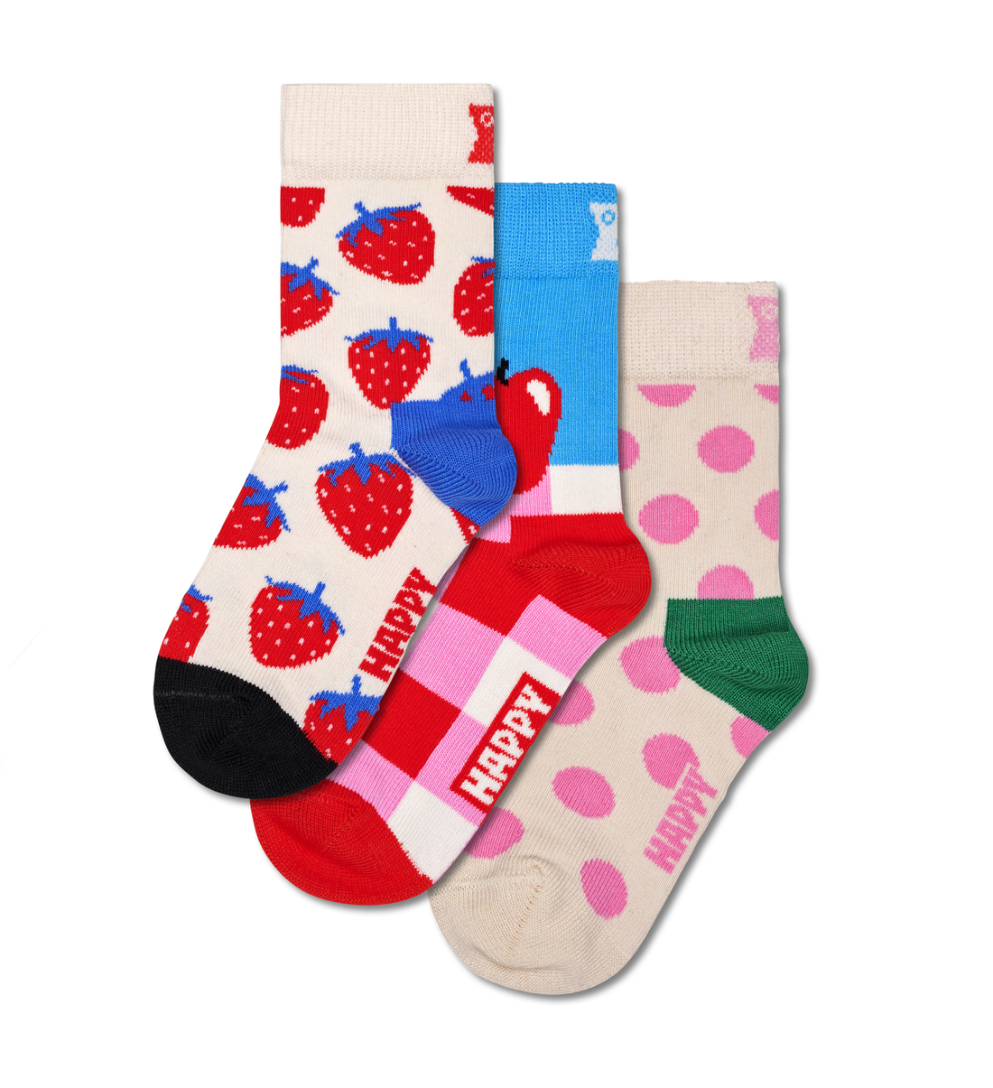 Happy Socks Fruits &amp; Berries – mansikka-, omena- ja karkkipinkit Big Dot -sukat