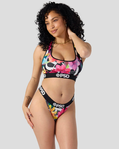 PSD Underwear Gothic Floral – racerback-sports bra mustalla logobändillä