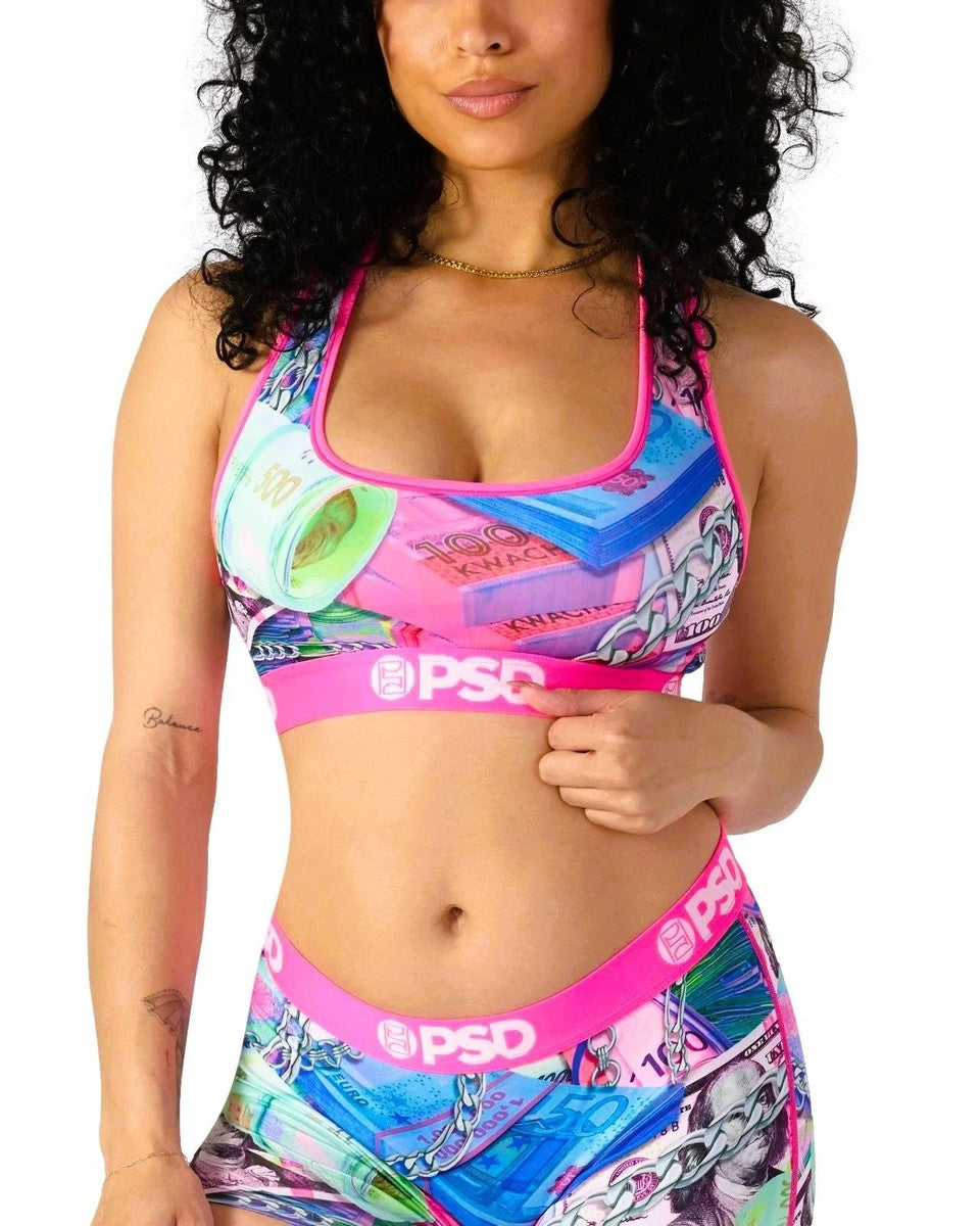 PSD Underwear World Stackz – racerback-sports bra pinkillä logobändillä